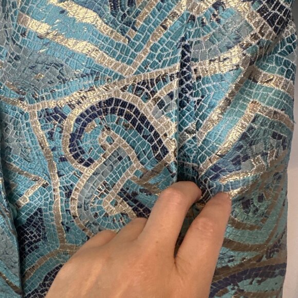 Chico’s Women’s Turquoise Gold Multicolor Mosaic Printed Topper Jacket Sz 8/10 - Picture 4 of 12